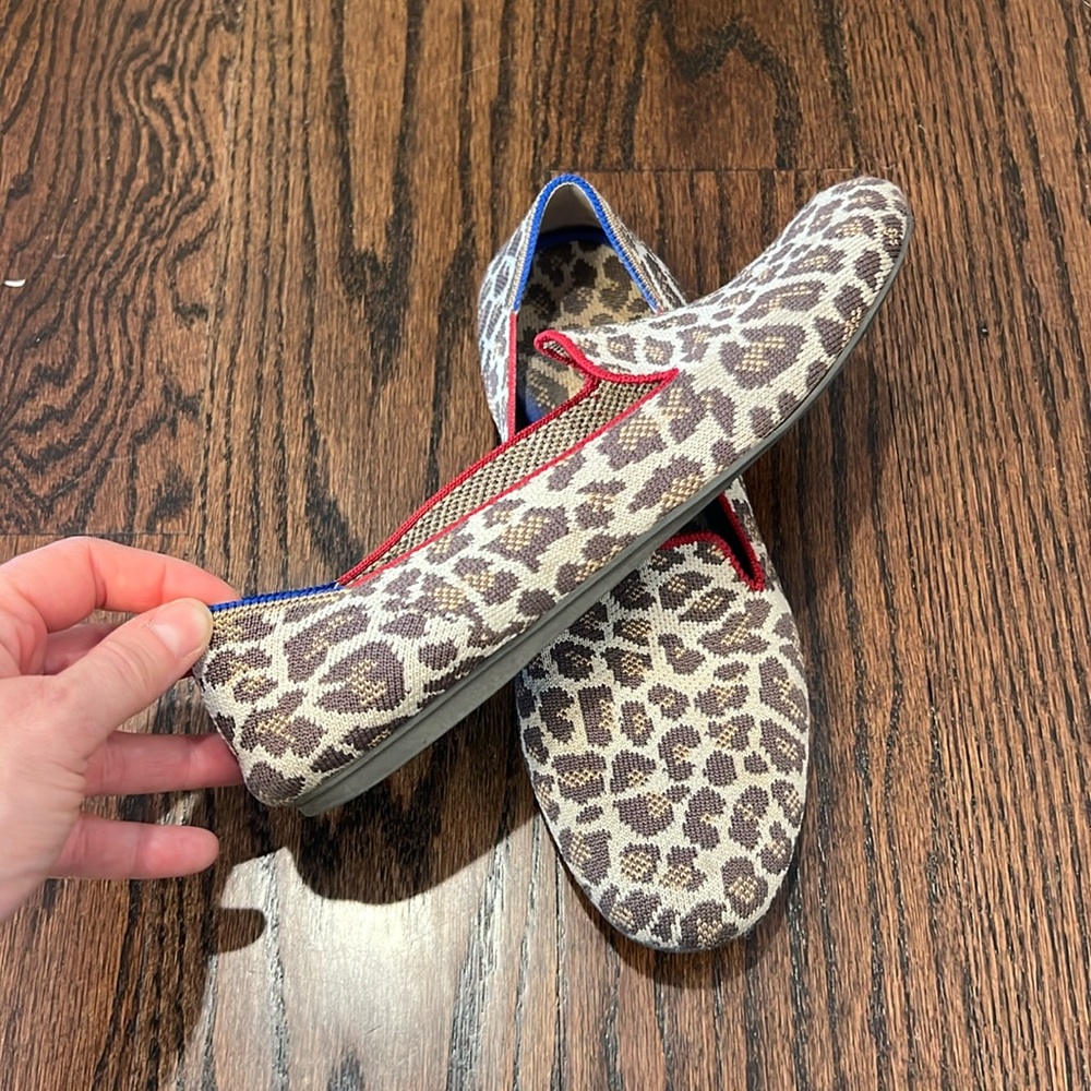 Rothy's Leopard Print Flats with Red and Blue Accents